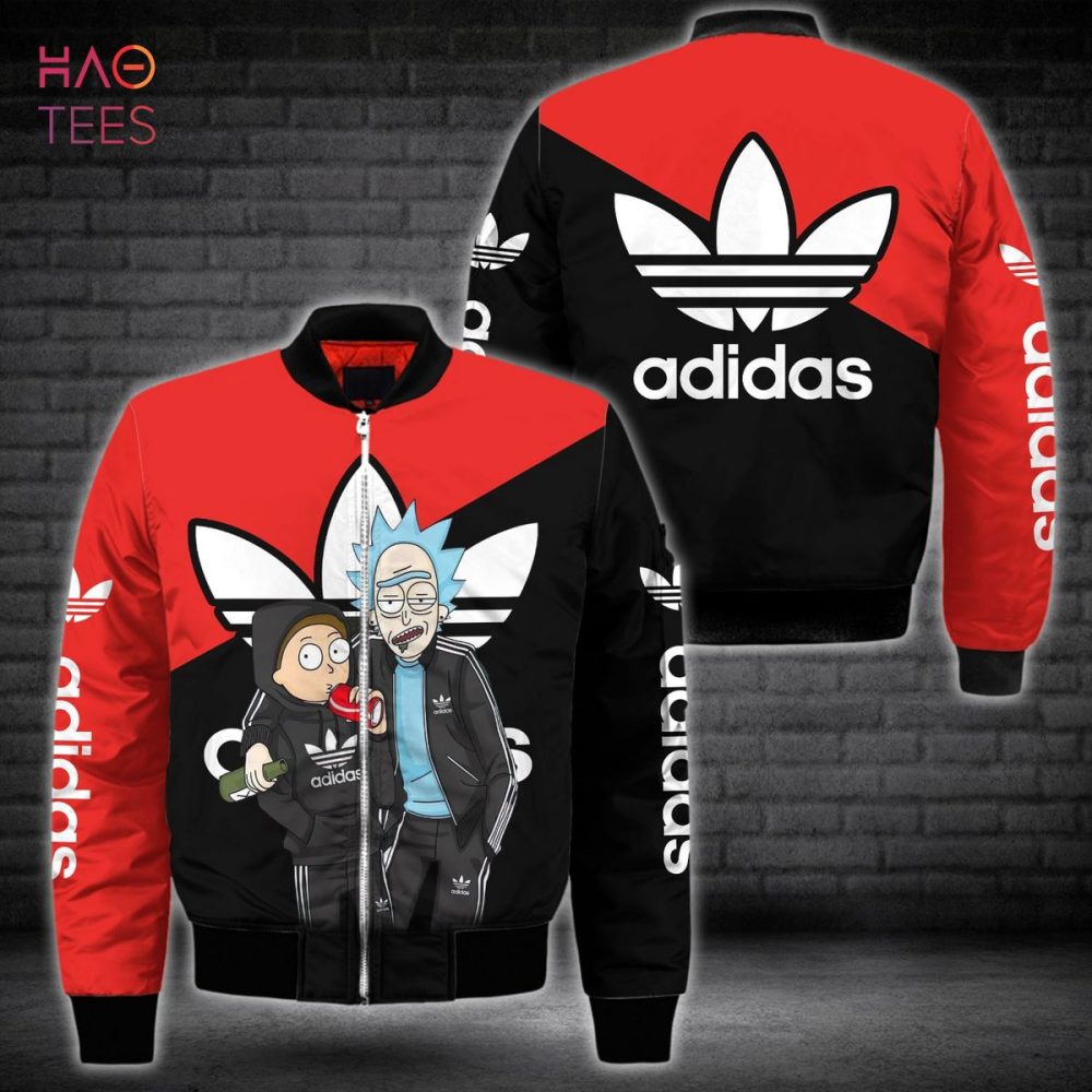 Stylish Cartoon Graphic Bomber Jacket - Red &amp; Black Adidas Design