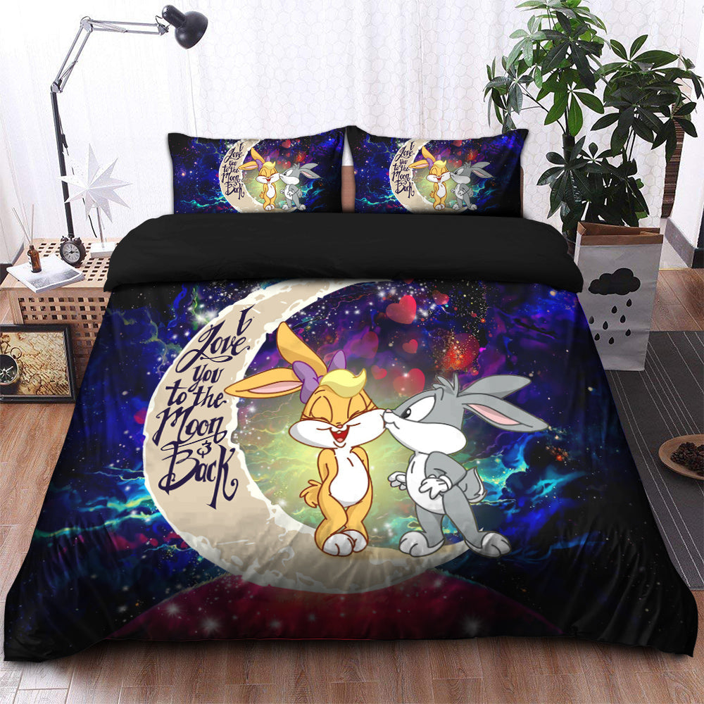 Bunny Couple Love You To The Moon Galaxy Bedding Set Duvet Cover And 2 Pillowcases