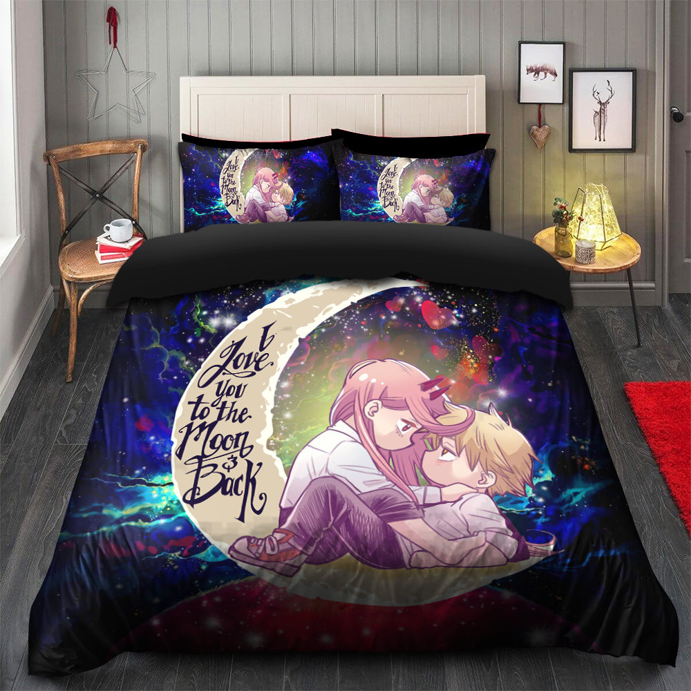 Chainsaw Man Denji X Power Love You To The Moon Galaxy Bedding Set Duvet Cover And 2 Pillowcases