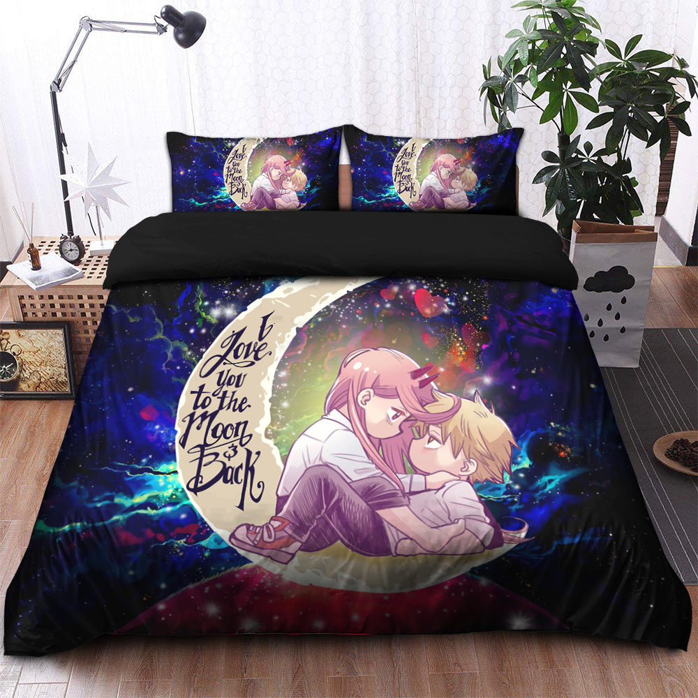 Chainsaw Man Denji X Power Love You To The Moon Galaxy Bedding Set Duvet Cover And 2 Pillowcases