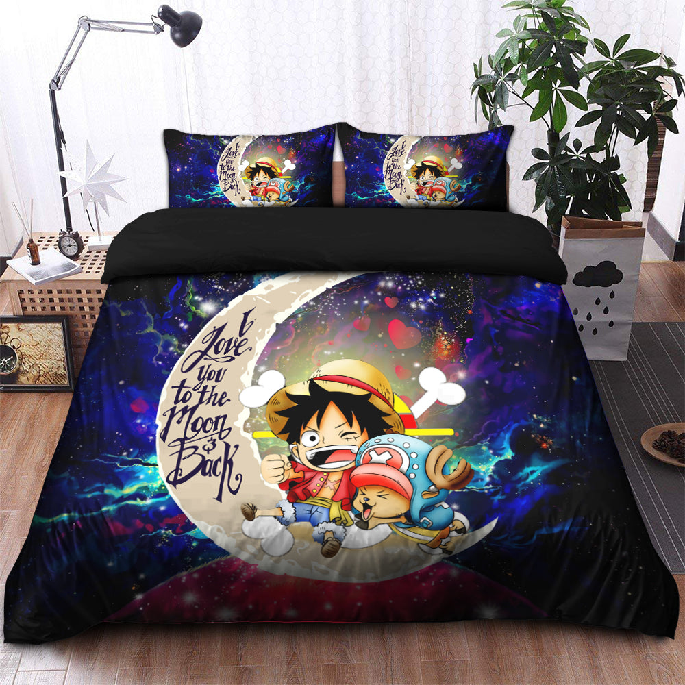Chibi Luffy And Chopper One Piece Anime Love You To The Moon Galaxy Bedding Set Duvet Cover And 2 Pillowcases