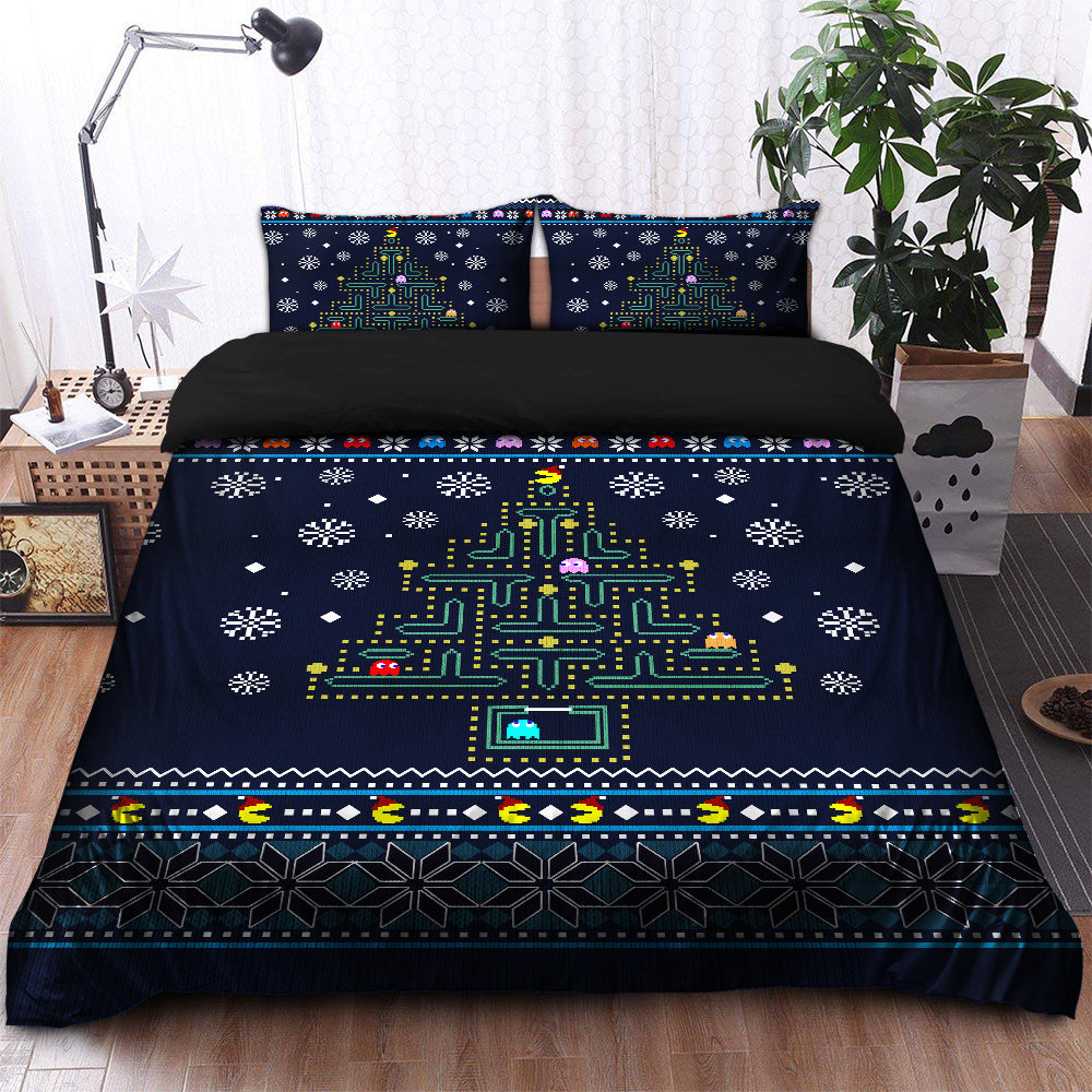Christmas Tree Pacman Bedding Set Duvet Cover And 2 Pillowcases