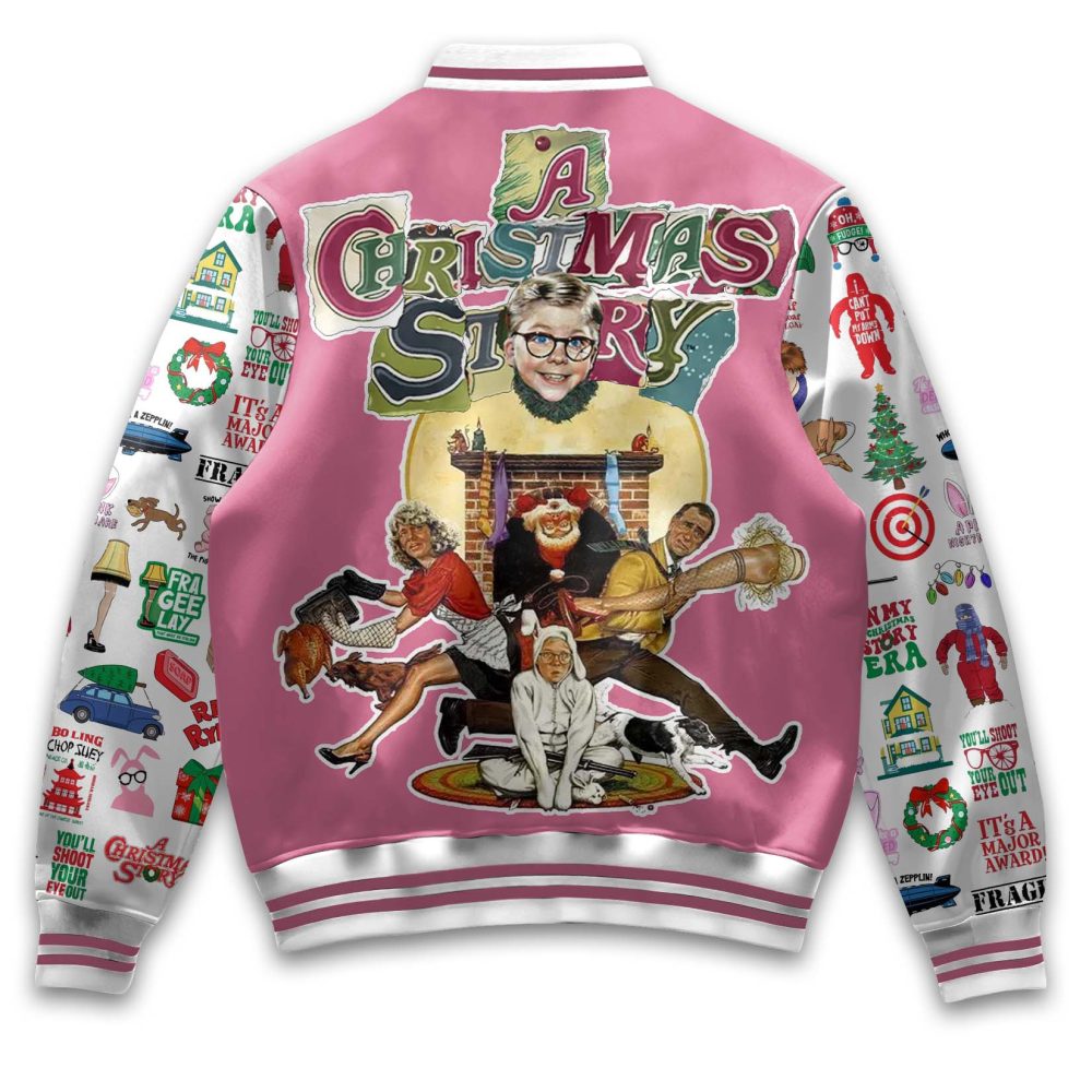 Festive Pink 'A Christmas Story' Varsity Jacket - Holiday Nostalgia In Style!