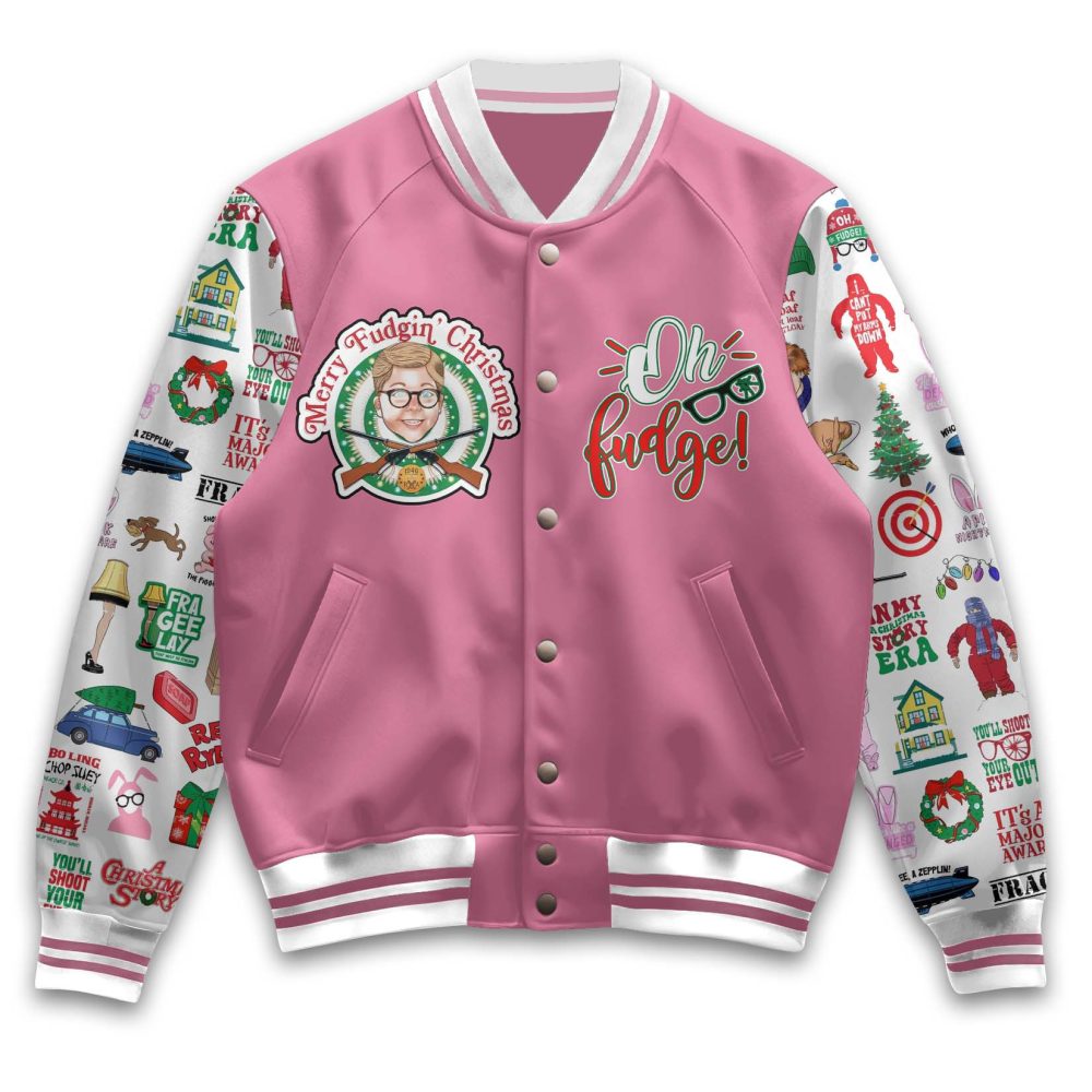 Festive Pink 'A Christmas Story' Varsity Jacket - Holiday Nostalgia In Style!