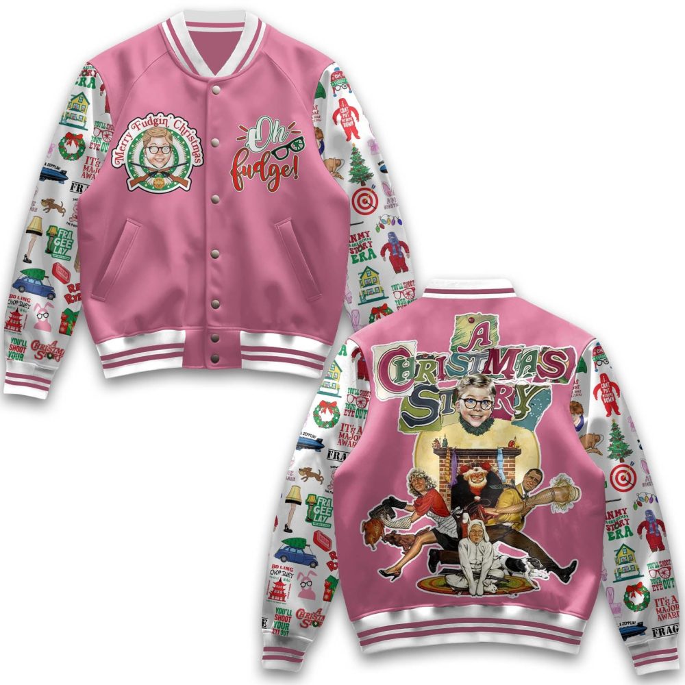 Festive Pink 'A Christmas Story' Varsity Jacket - Holiday Nostalgia In Style!