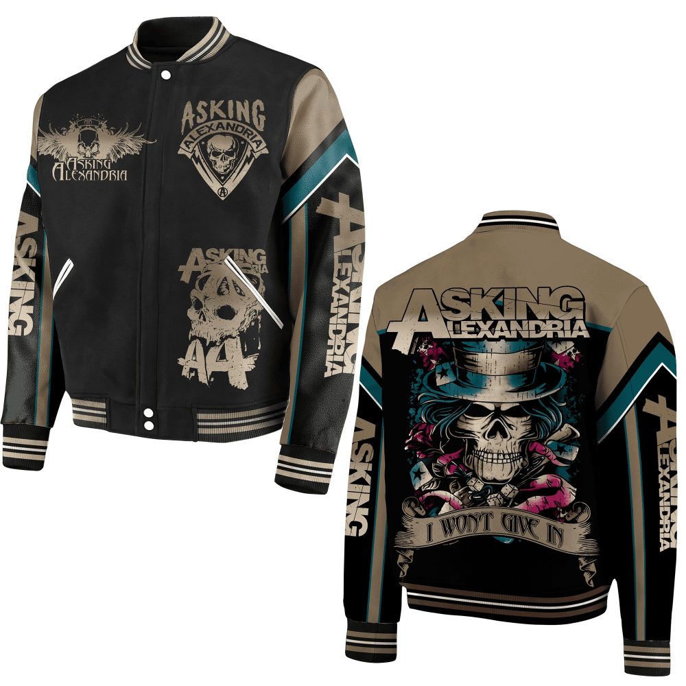 Edgy Asking Alexandria Bomber Jacket – Skull &amp; Hat Design, Perfect For Fans!