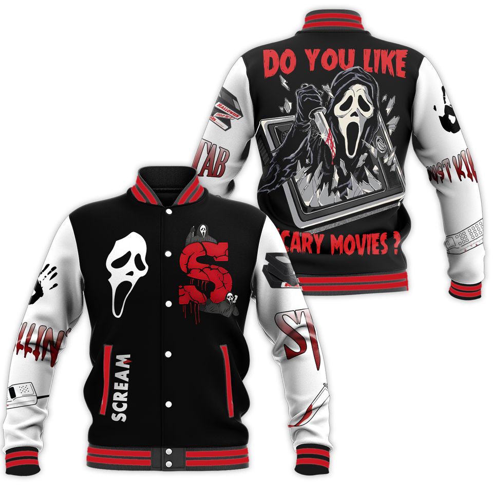 Ghost Face Horror Varsity Jacket - Scream Movie Fan Apparel, Scary Design