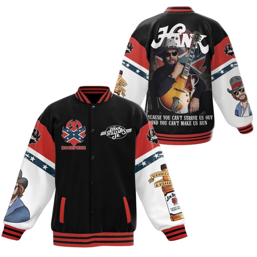 Vintage Style Hank Williams Jr. Graphic Varsity Jacket - Bold Design, Limited Edition
