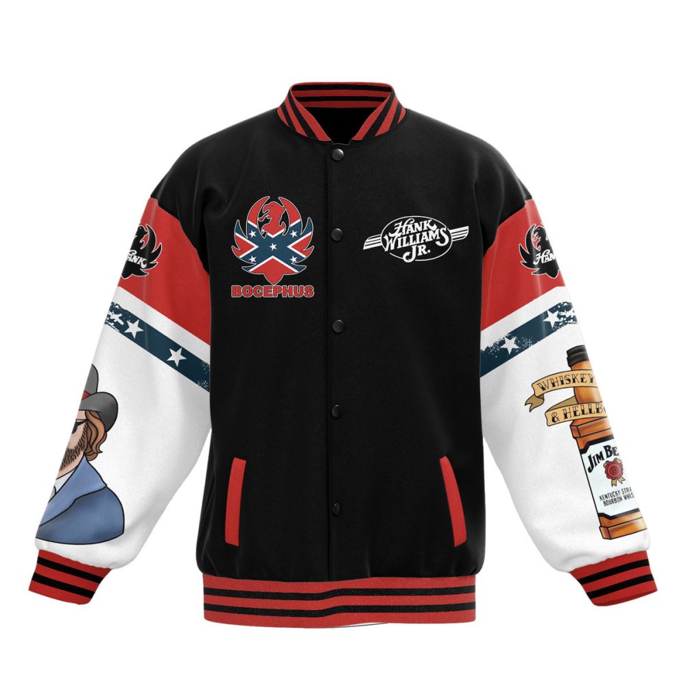 Vintage Style Hank Williams Jr. Graphic Varsity Jacket - Bold Design, Limited Edition