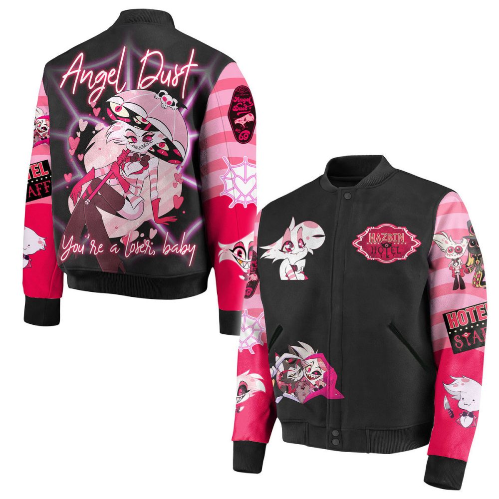 Stylish Angel Dust Bomber Jacket - Vibrant Anime Design For Fans , Unisex Fashion Apparel