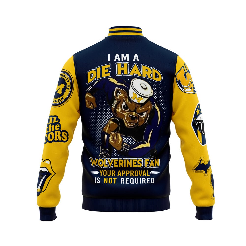 Stand Out In Style: Die Hard Wolverines Fan Varsity Jacket – Bold Design, Ultimate Comfort