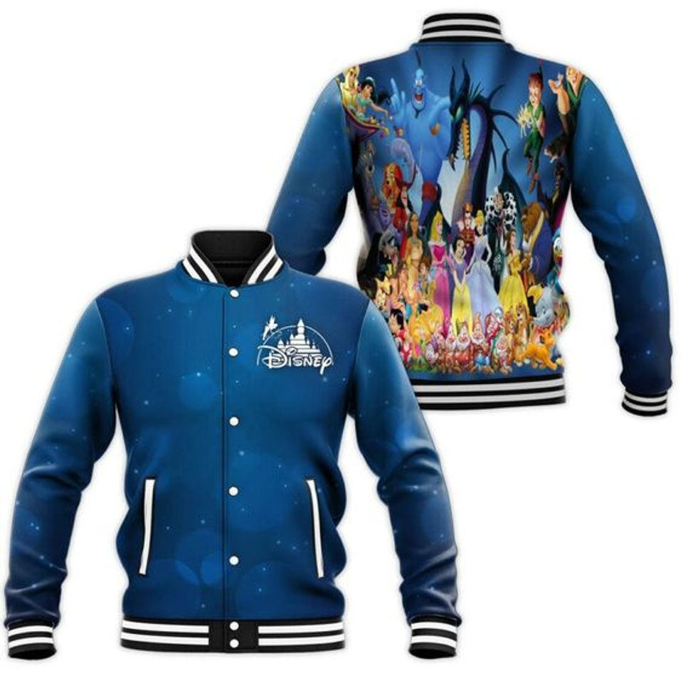 Disney Characters Bomber Jacket - Vibrant Cartoon Print, Unisex, Blue - Perfect Gift For Fans!