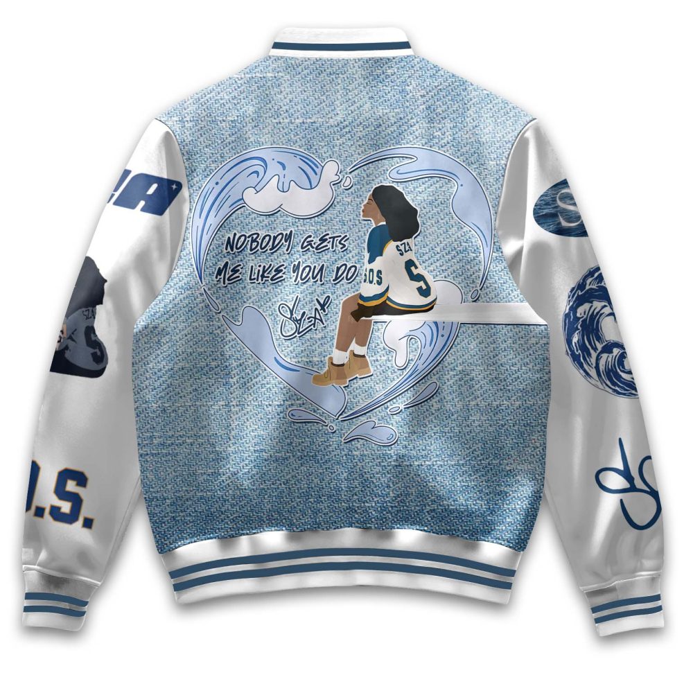 Trendy Blue Saturn Graphic Varsity Jacket - Stylish Unisex Fashion Outerwear