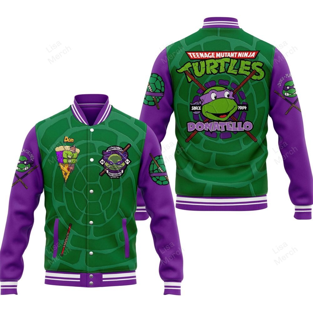 Tmnt Donatello Varsity Jacket - Retro Ninja Turtle Style, Unisex, Green &amp; Purple