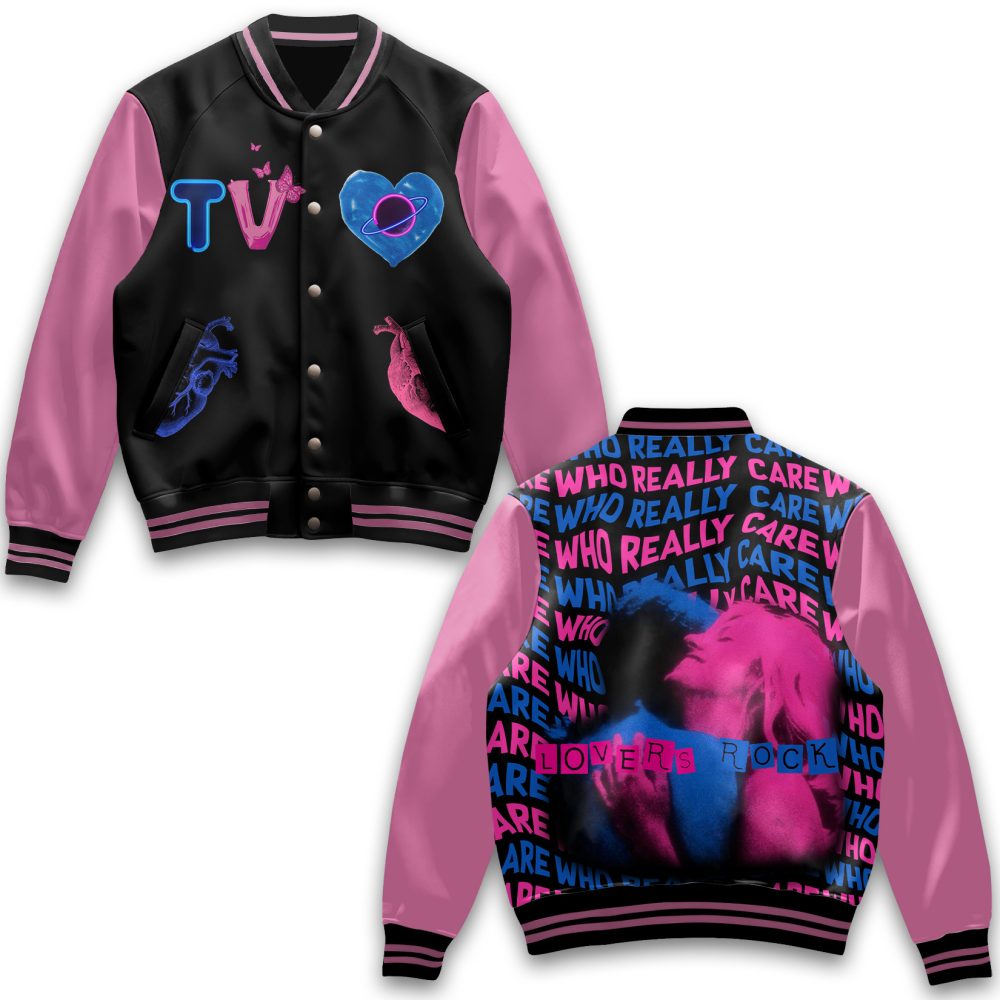 Trendy Tv Girl Varsity Jacket - Pink &amp; Black Retro Style With Graphic Print