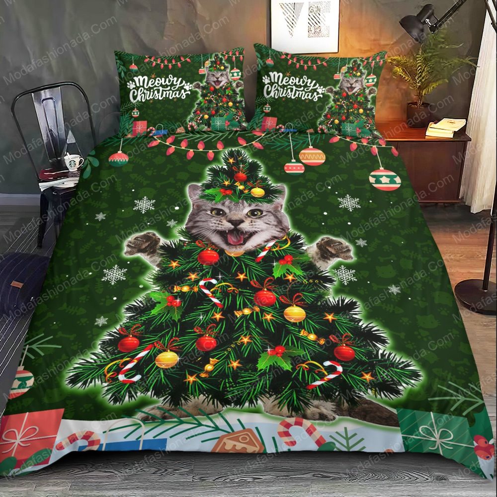 Meowy Christmas Cat Tree Bedding Set – Festive Holiday Duvet Cover &amp; Pillowcases