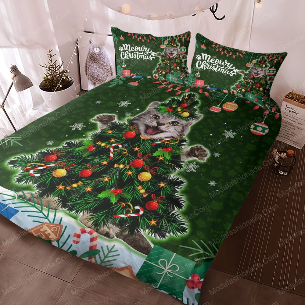 Meowy Christmas Cat Tree Bedding Set – Festive Holiday Duvet Cover &amp; Pillowcases