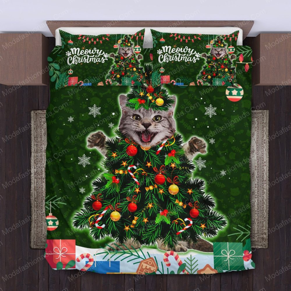 Meowy Christmas Cat Tree Bedding Set – Festive Holiday Duvet Cover &amp; Pillowcases