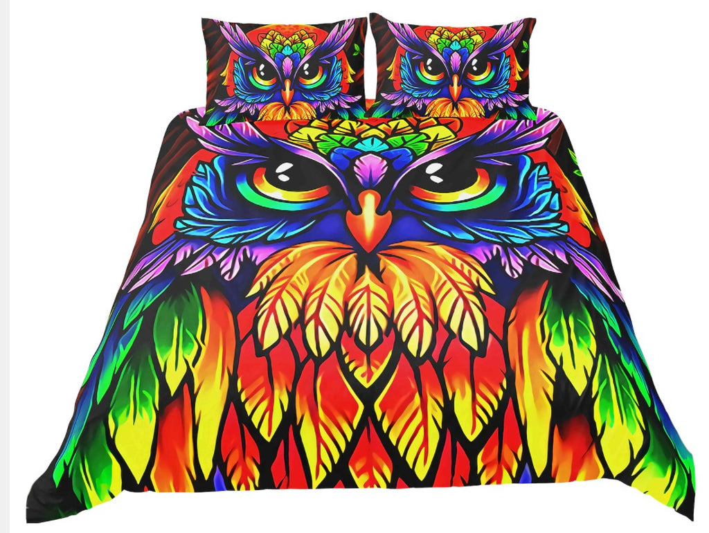 Colorful Owl Art Bedding Set Duvet Cover And 2 Pillowcases