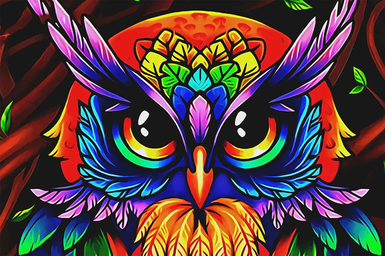 Colorful Owl Art Bedding Set Duvet Cover And 2 Pillowcases