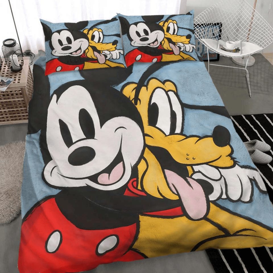 Cozy Disney Mickey &amp; Pluto Bedding Set – Soft Cartoon Duvet Cover For Kids &amp; Adults