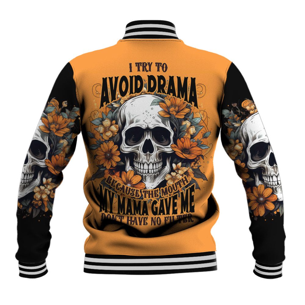 Flower Skull Baseball Jacket I Try To Avoid Drama Dt01