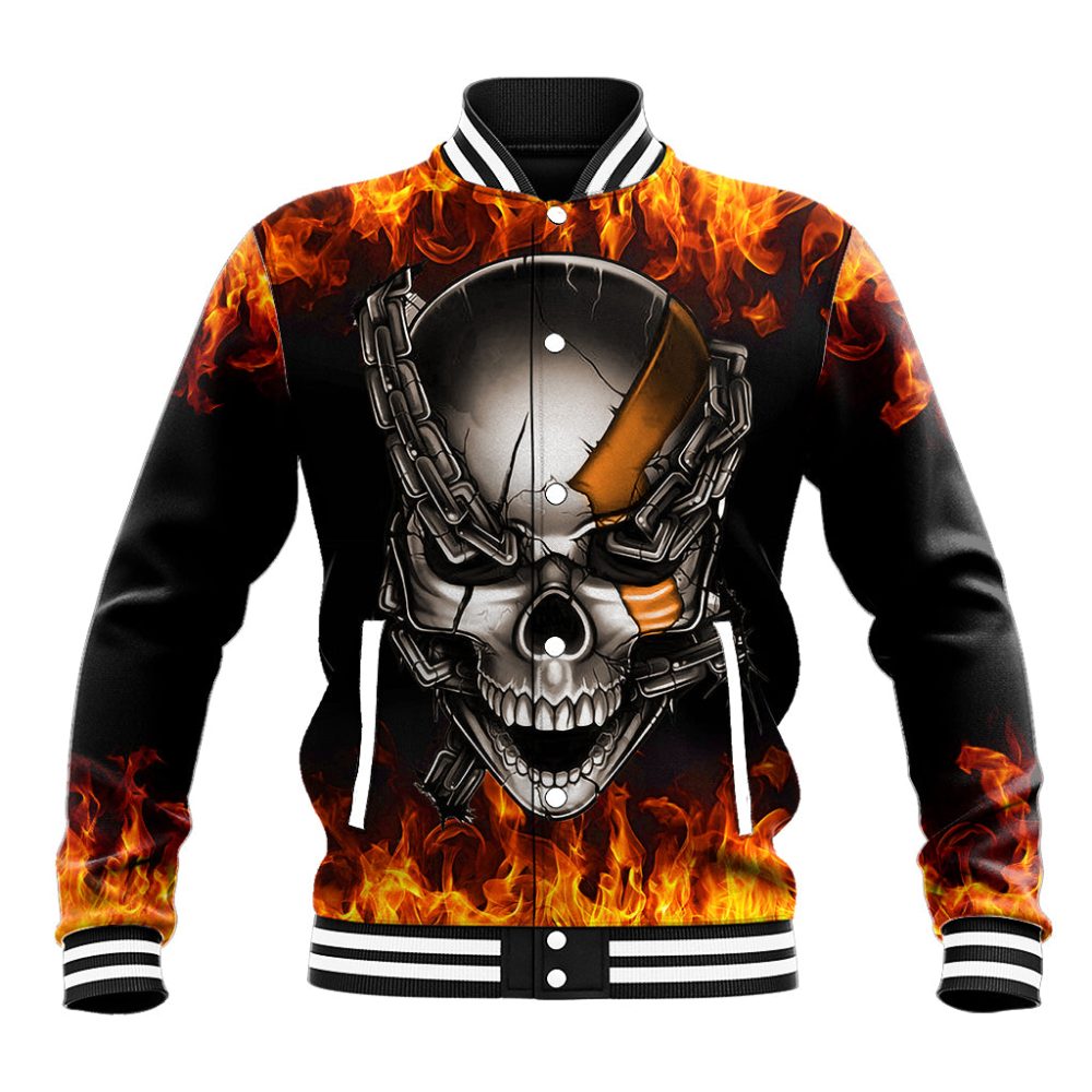 Metal Skull Baseball Jacket Infernal Chains In Fiery Abyss Dt01