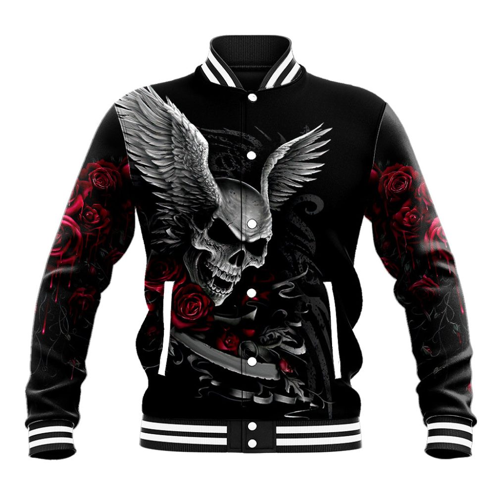 Wings Rose Skull Baseball Jacket Romantic Rose Skull Wings Dt01