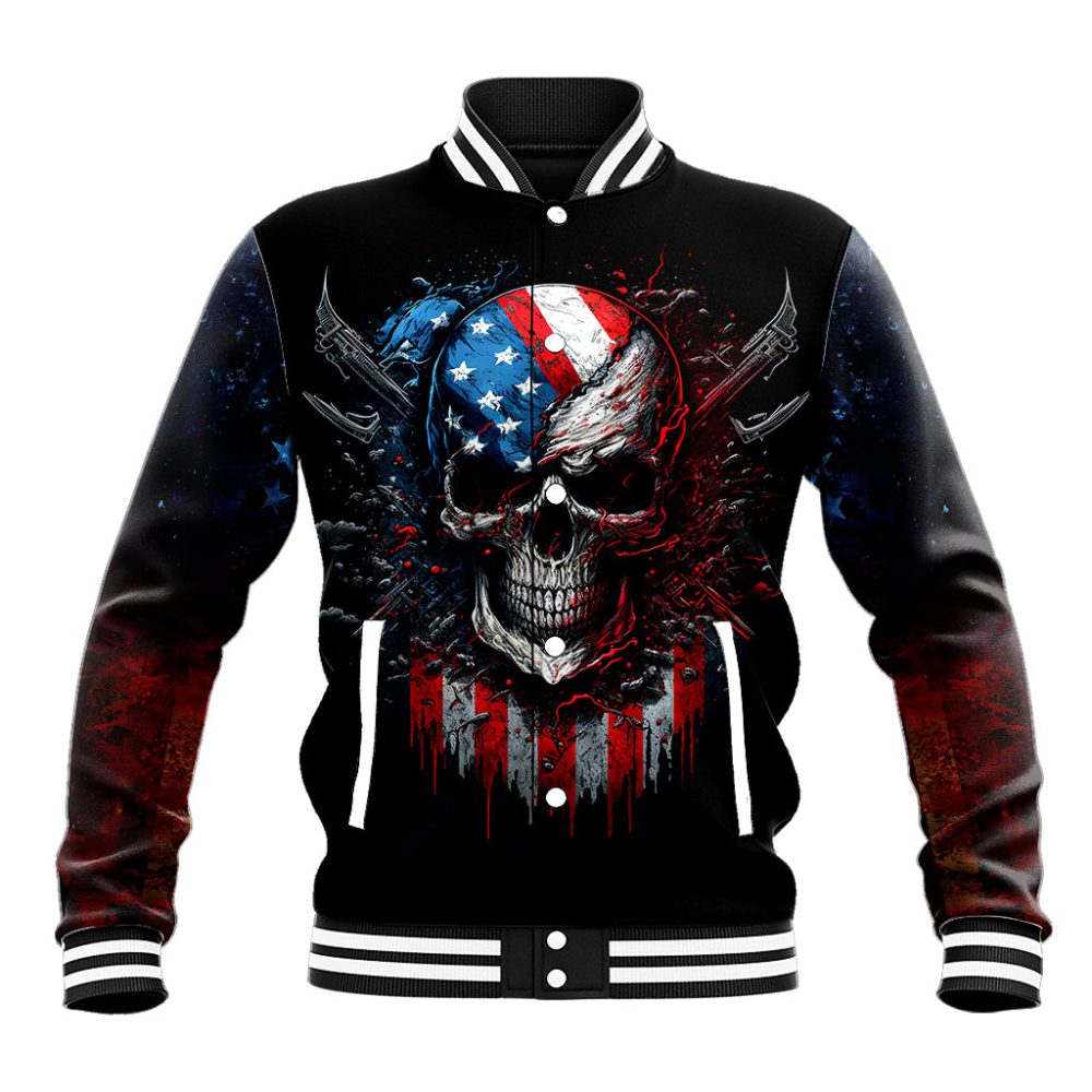 Vintage Skull Baseball Jacket American Skull Vintage Dt01