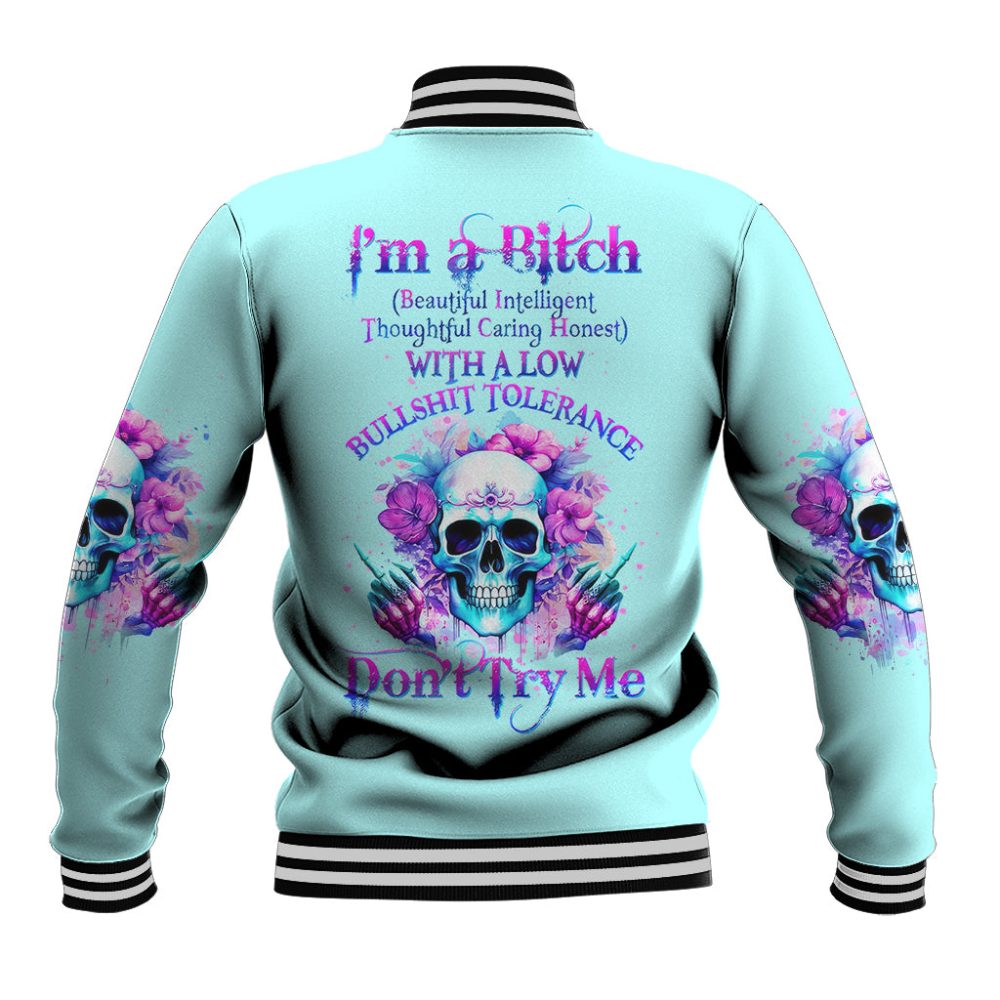 Flower Skull Angel Baseball Jacket I'M A Bitch With A Flow Bullshit Tolerance Dt01