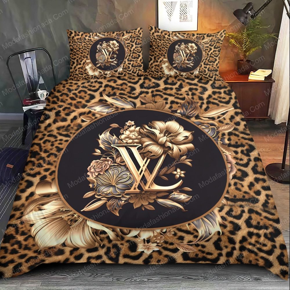 Flowers And Leopard Pattern Louis Vuitton Bedding Sets