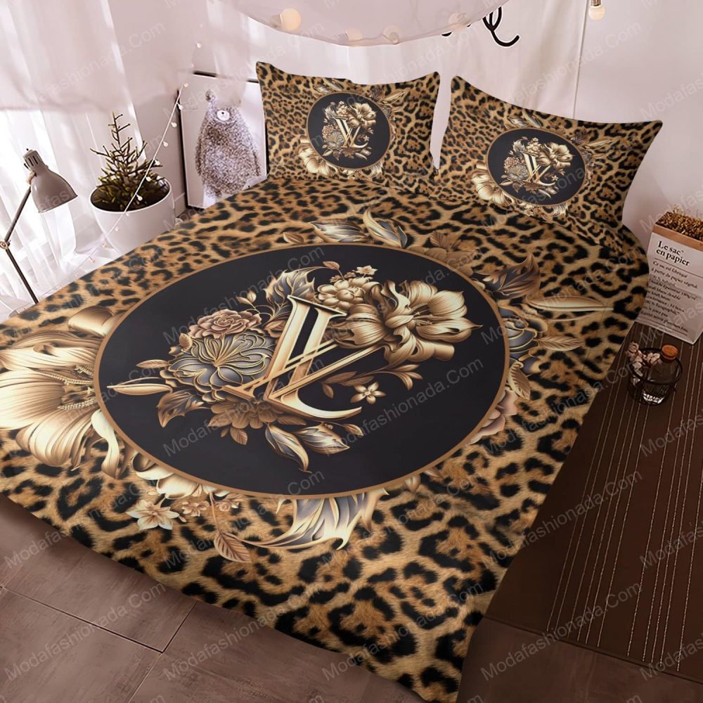 Flowers And Leopard Pattern Louis Vuitton Bedding Sets