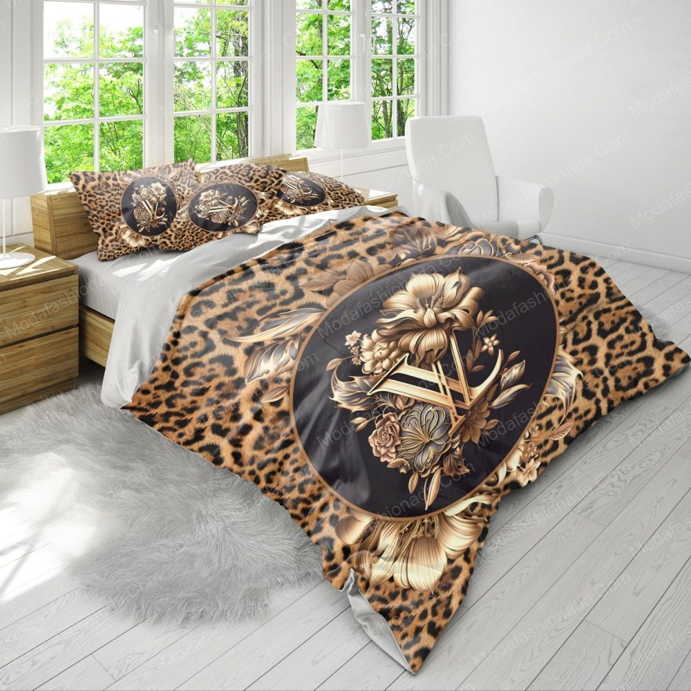 Flowers And Leopard Pattern Louis Vuitton Bedding Sets