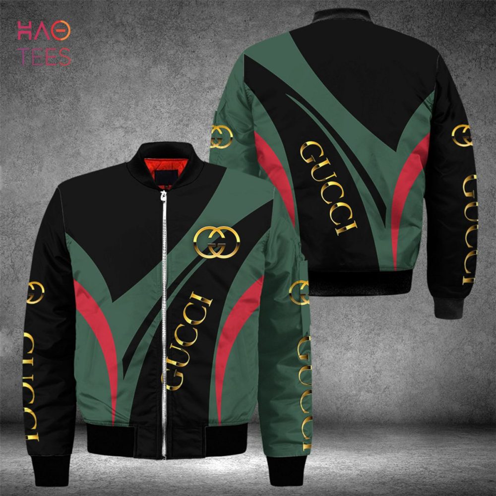 Best Gucci Luxury Brand Green Mix Black Bomber Jacket Limited Edition