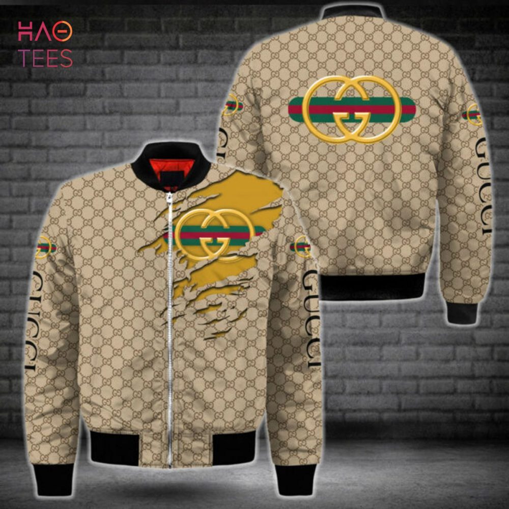 Hot Gucci Luxury Brand Light Brown Bomber Jacket Limited Edition