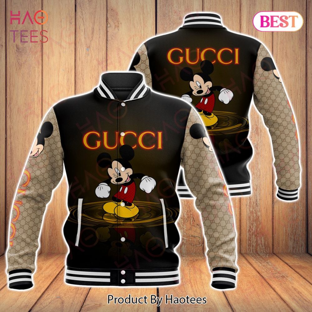 New Edition Gucci Luxury Brand And Mickey Black Fashion Varsity Jacket