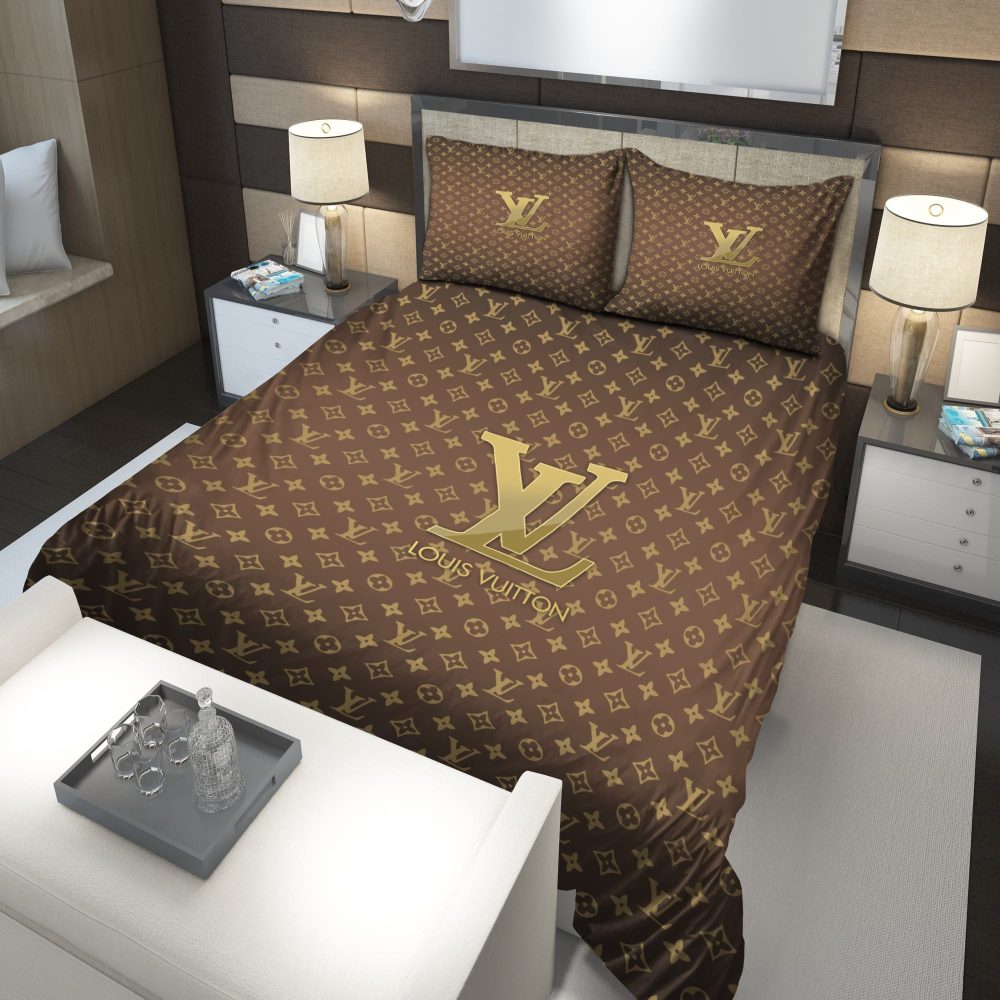 Gold Louis Vuitton Symbol Logo Bedding Sets