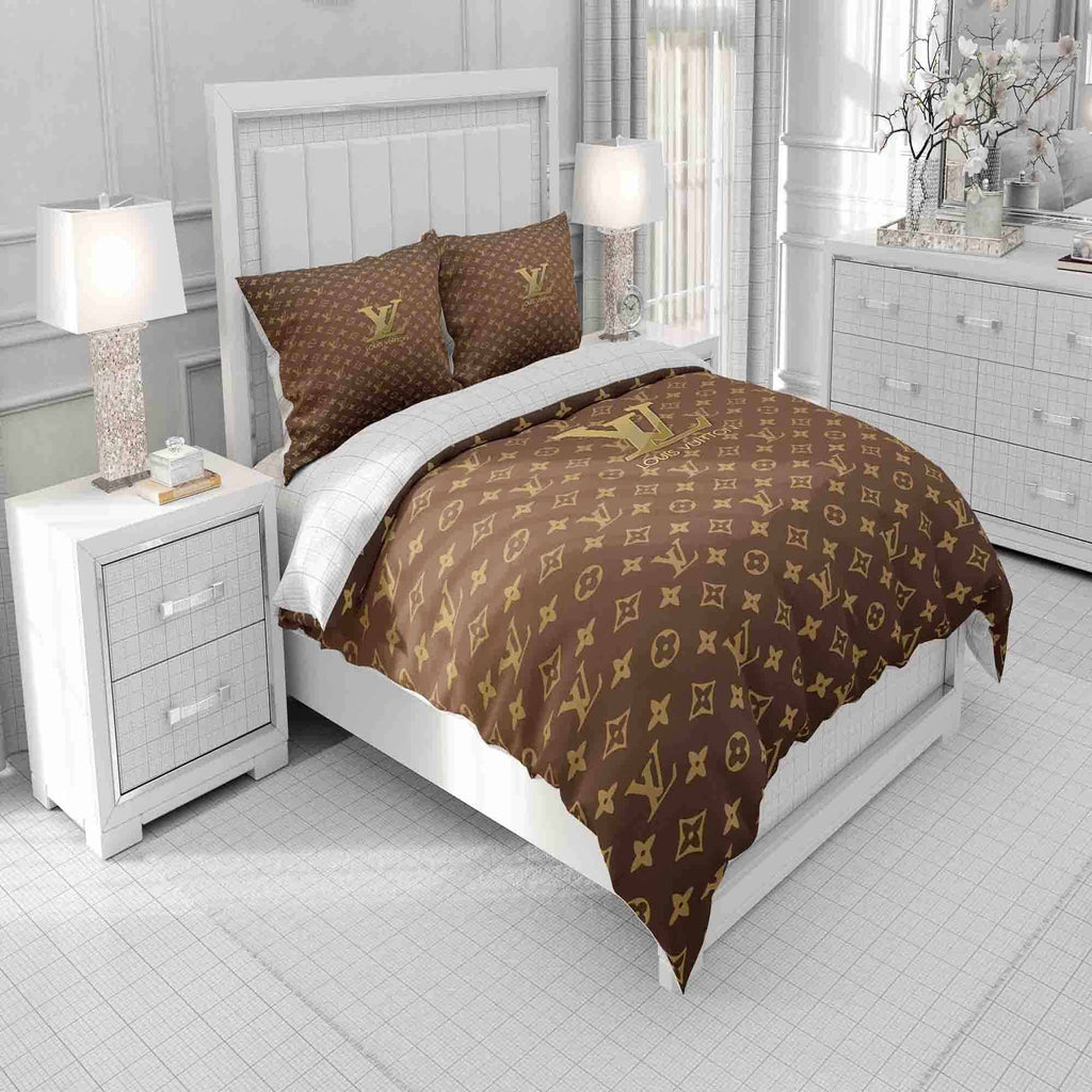Gold Louis Vuitton Symbol Logo Bedding Sets