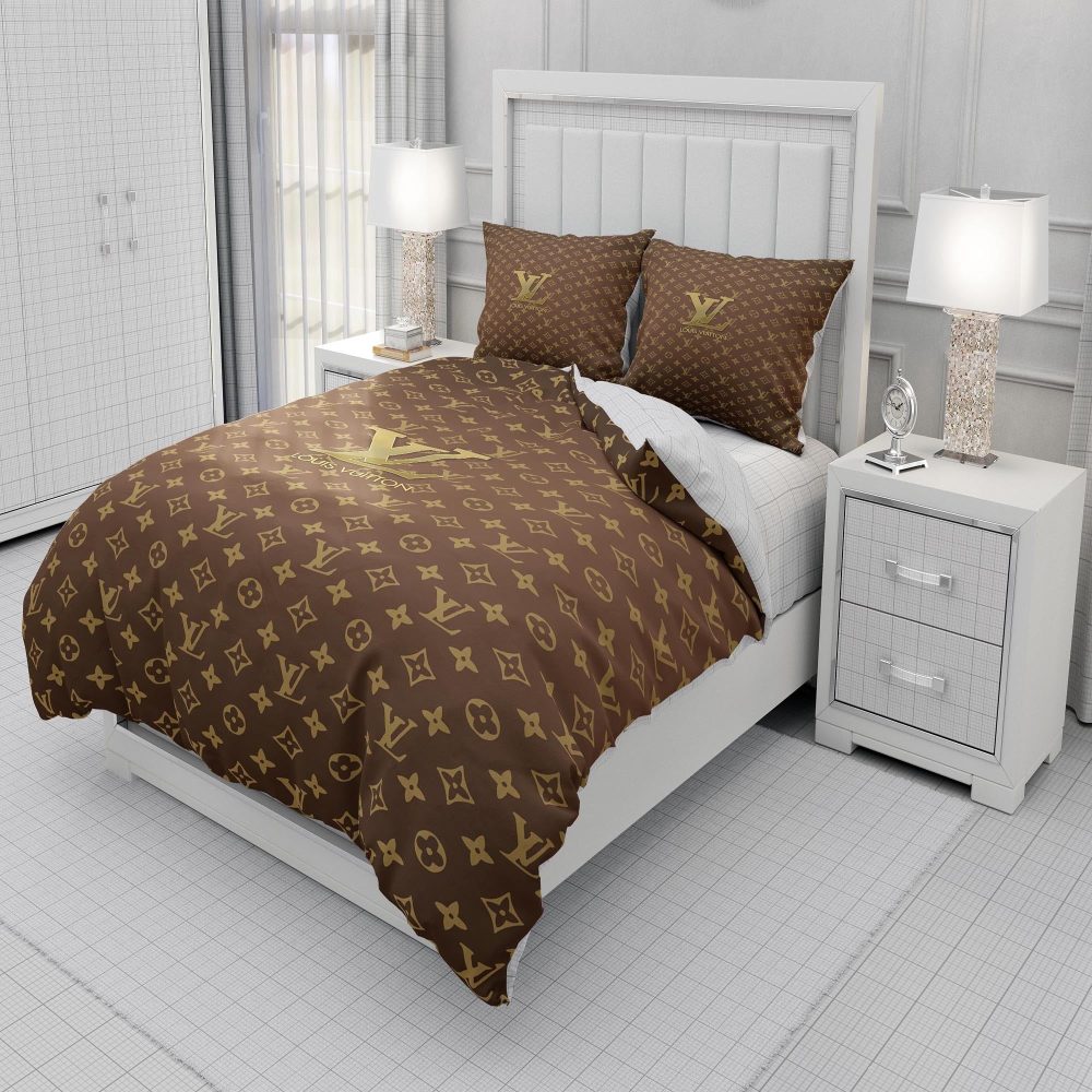 Gold Louis Vuitton Symbol Logo Bedding Sets