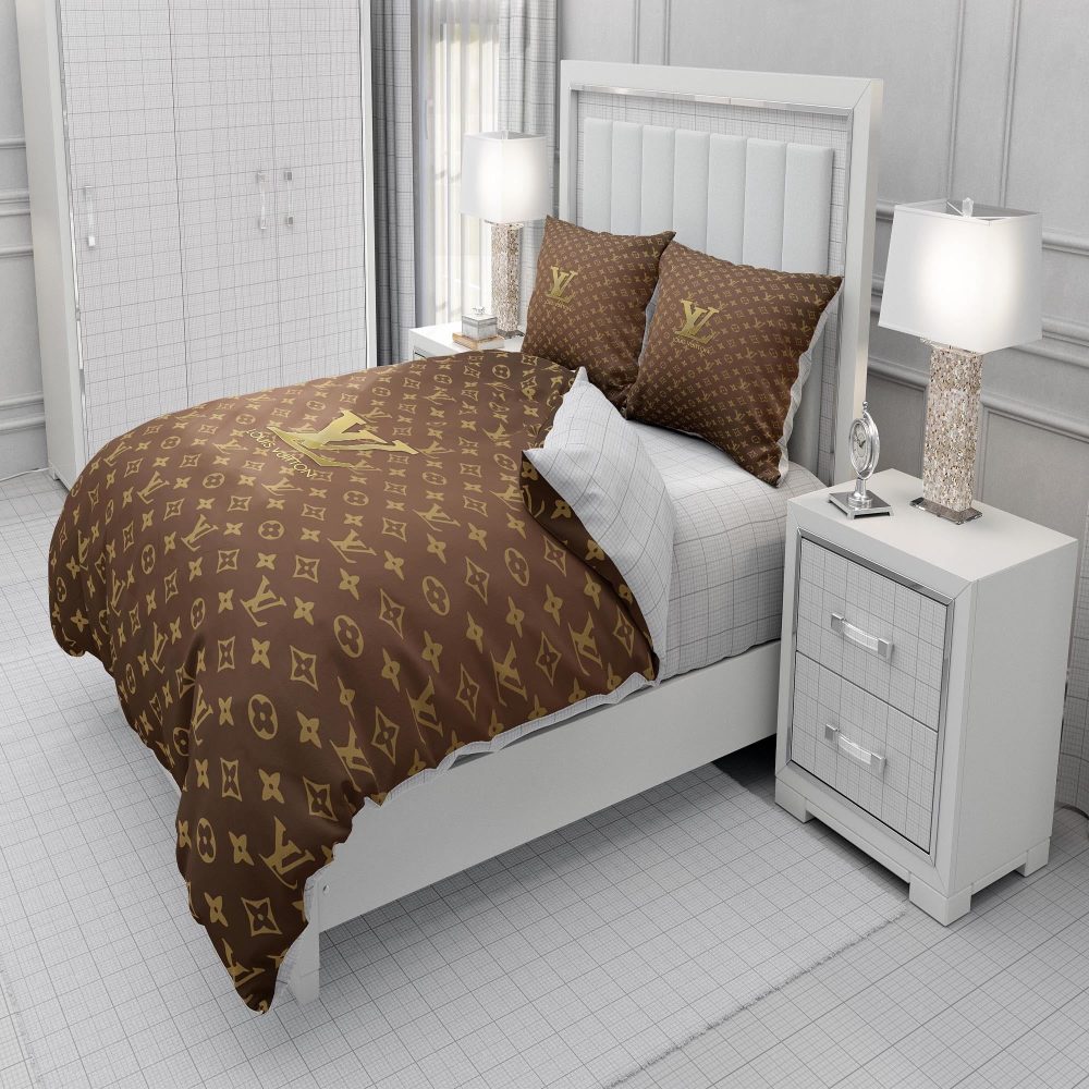 Gold Louis Vuitton Symbol Logo Bedding Sets