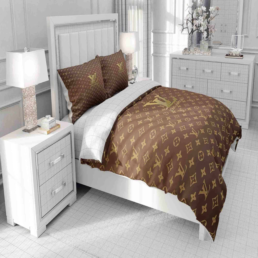Gold Louis Vuitton Symbol Logo Bedding Sets