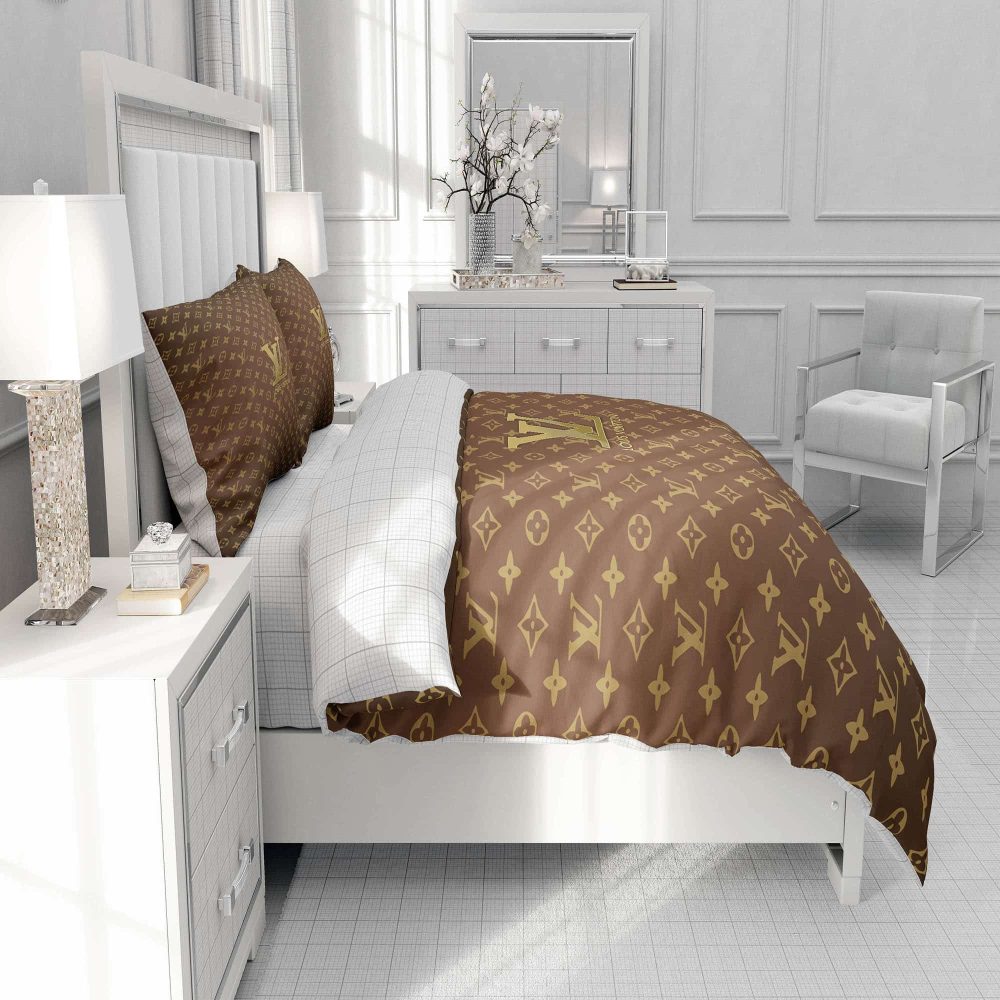 Gold Louis Vuitton Symbol Logo Bedding Sets