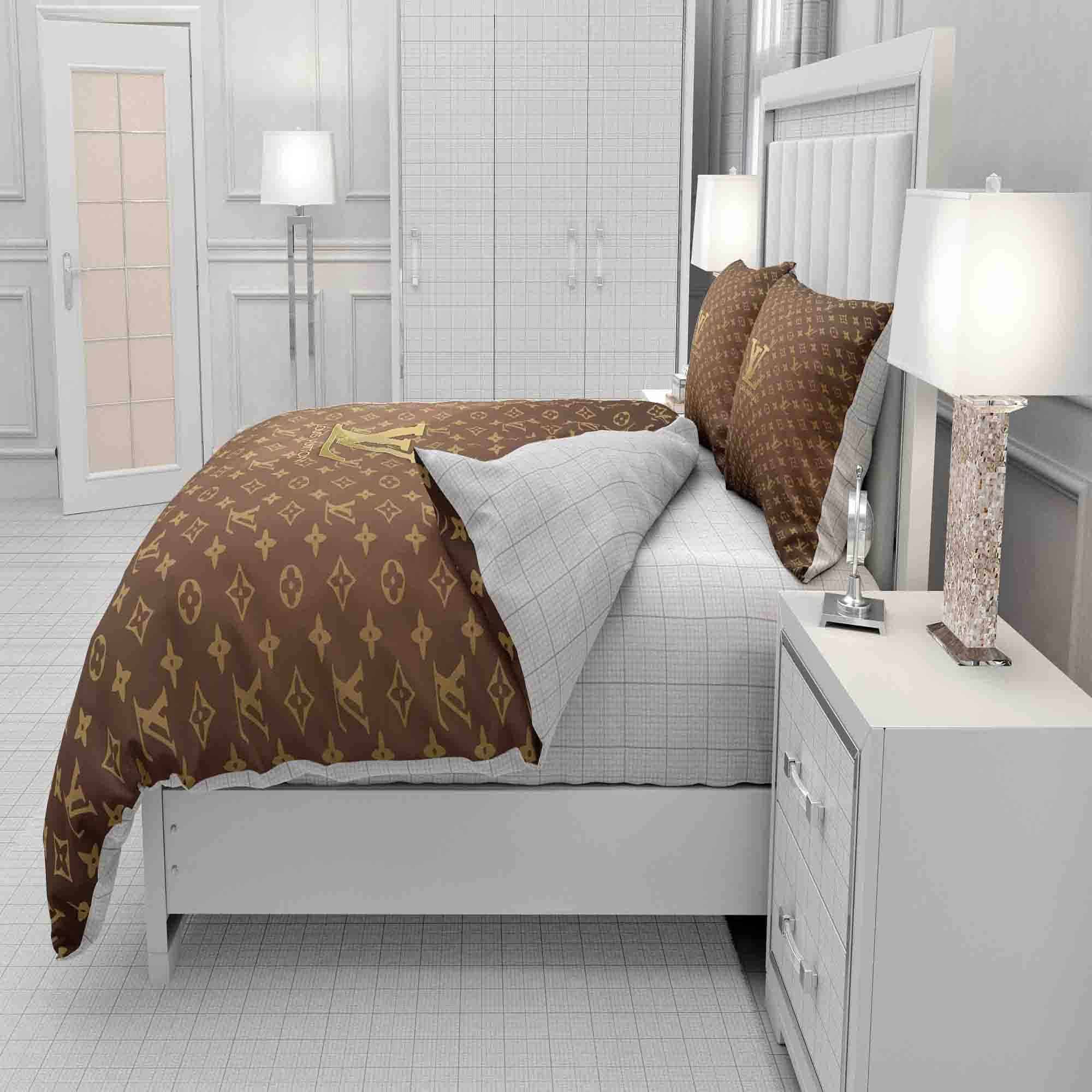 Gold Louis Vuitton Symbol Logo Bedding Sets