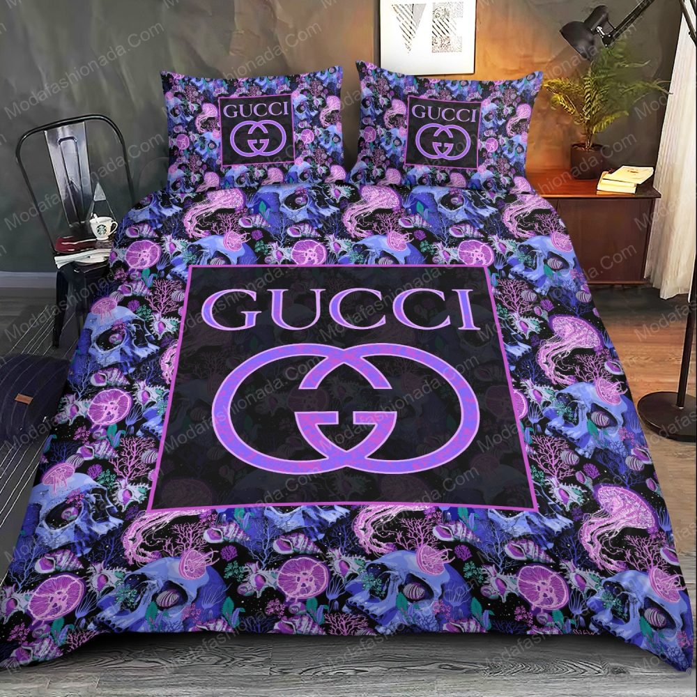 Gucci Pattern Violet Skull Bedding Sets
