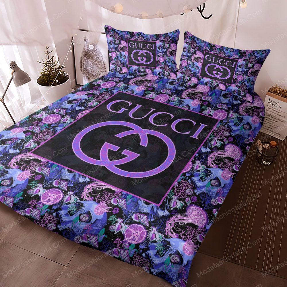 Gucci Pattern Violet Skull Bedding Sets