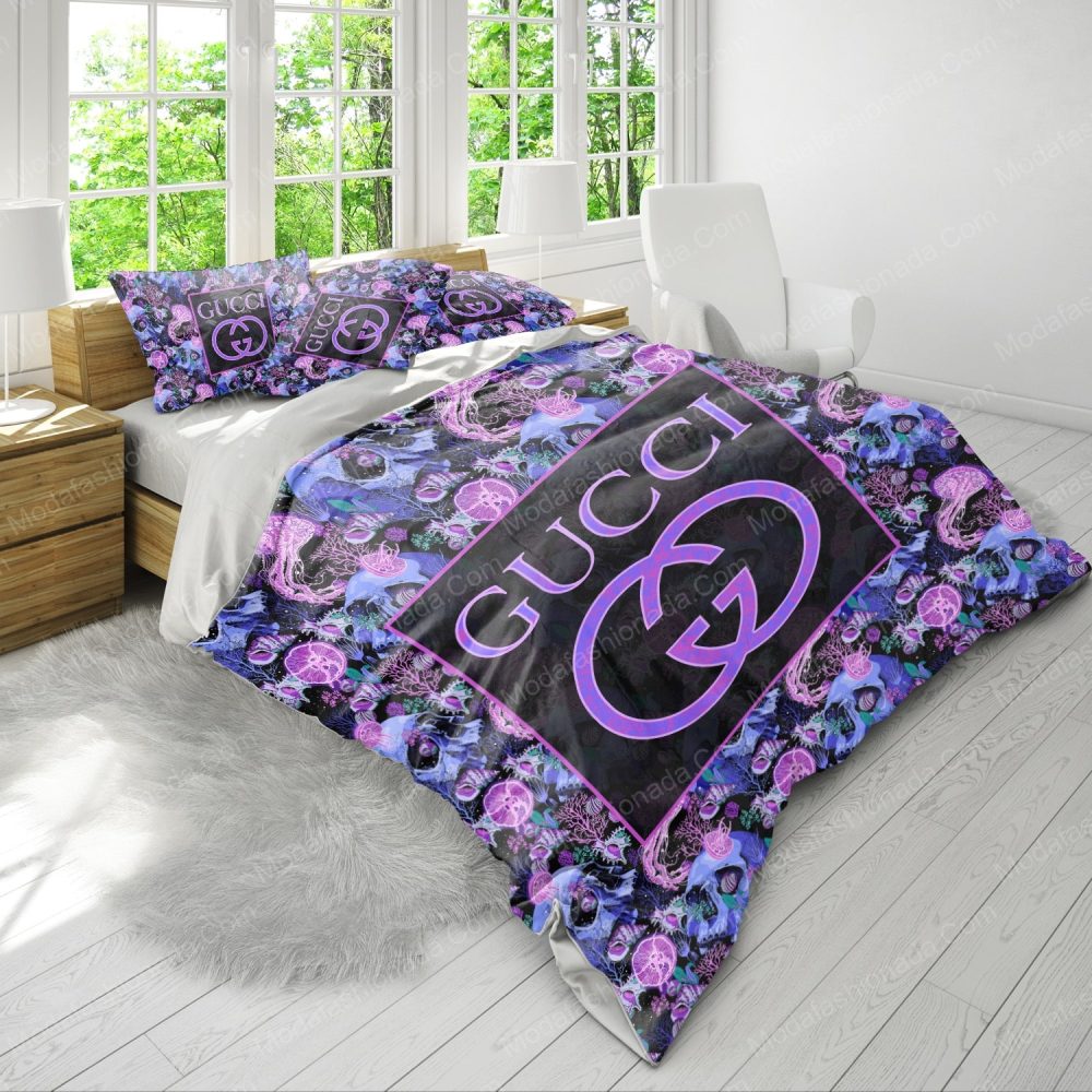 Gucci Pattern Violet Skull Bedding Sets