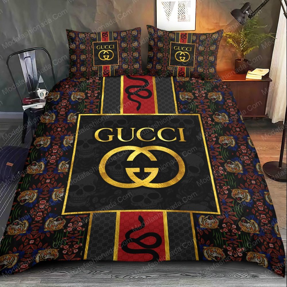 Gucci Style Pattern Tiger Snake Skull Bedding Sets