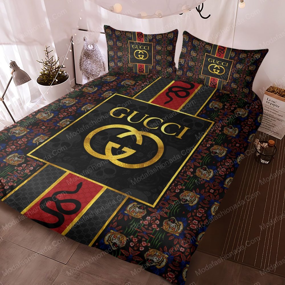 Gucci Style Pattern Tiger Snake Skull Bedding Sets