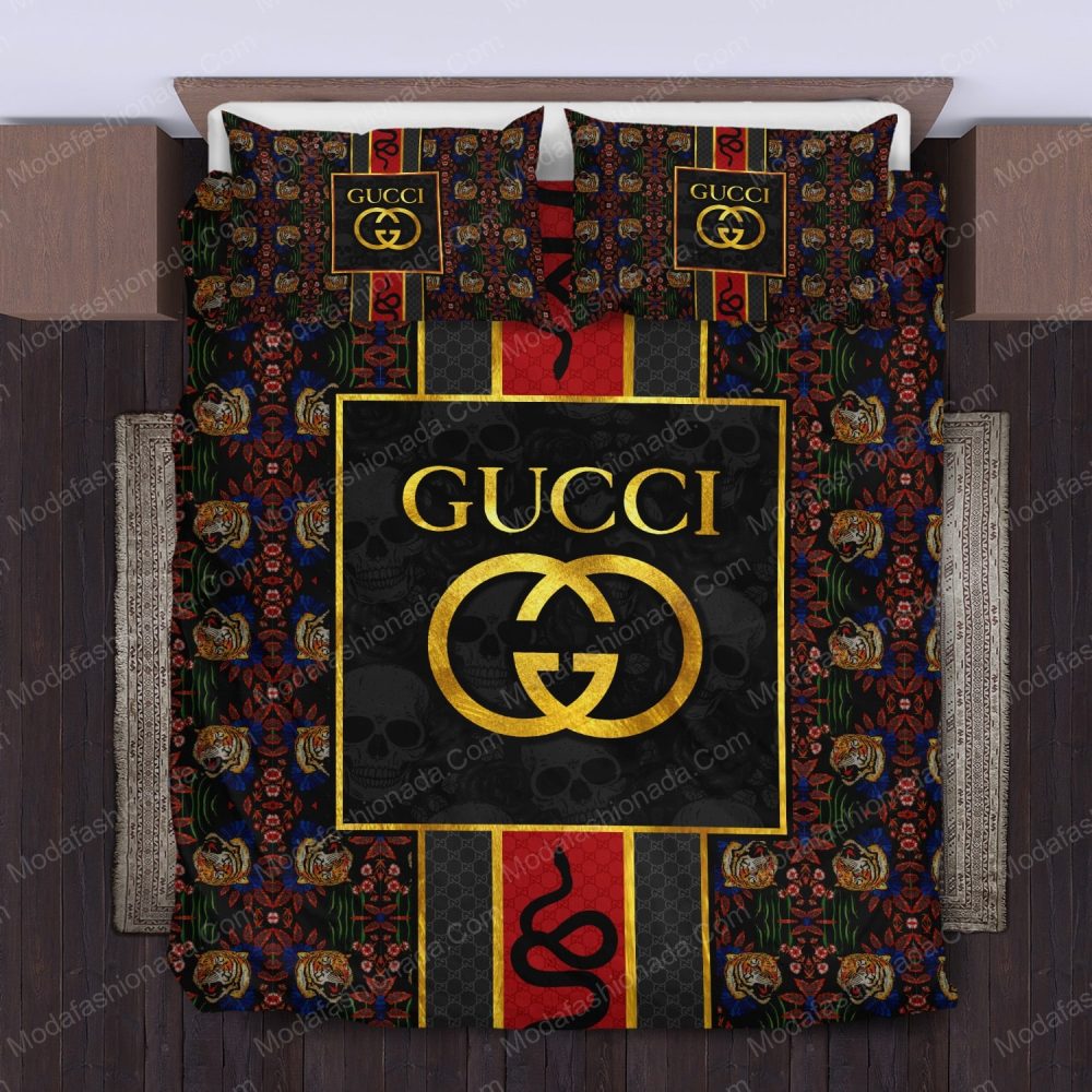Gucci Style Pattern Tiger Snake Skull Bedding Sets