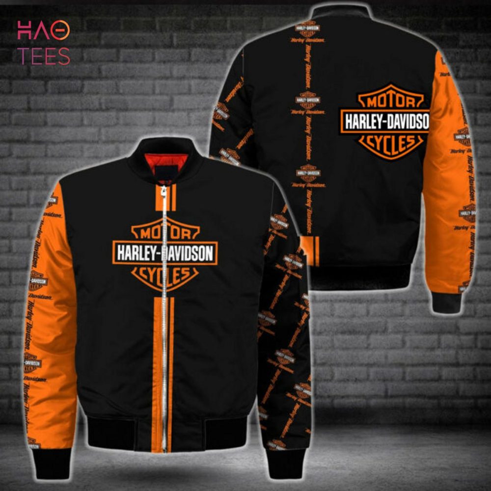 Best Harley Davidson Black Mix Orange Luxury Brand Bomber Jacket Limited Edition